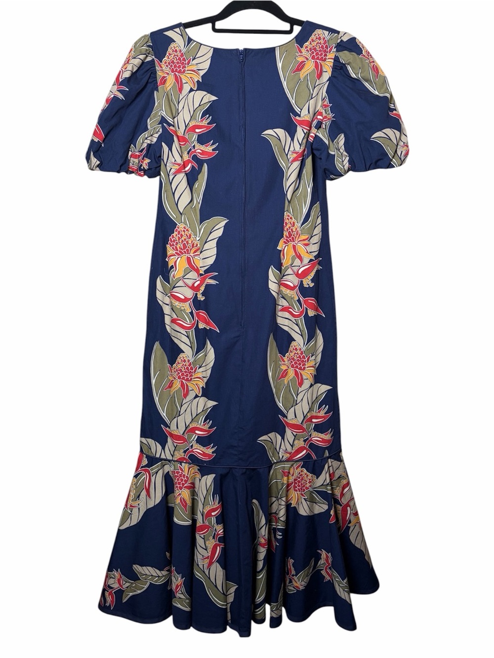 VTG Hilo Hattie Hawaiian Midi Dress Puff Sleeve Mermaid Flounce Hem Size 6/Small - Picture 4 of 9